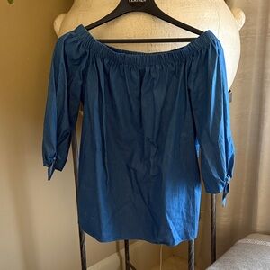 HAODUOYI Blue Off-Shoulder Blouse